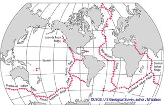 The oceanic ridge covers the planet