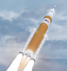 NASA's Space Launch System rocket in flight